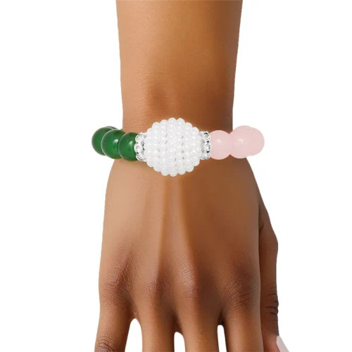 AKA Sorority Pink Green Pearl Glass Bead Bracelet AKA Sorority Pink Green Pearl Glass Bead Bracelet