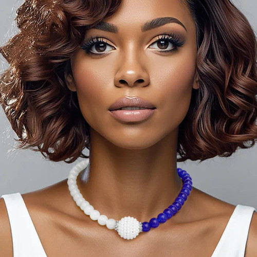 ZPB Sorority Blue White Pearl Glass Bead Necklace ZPB Sorority Blue White Pearl Glass Bead Necklace