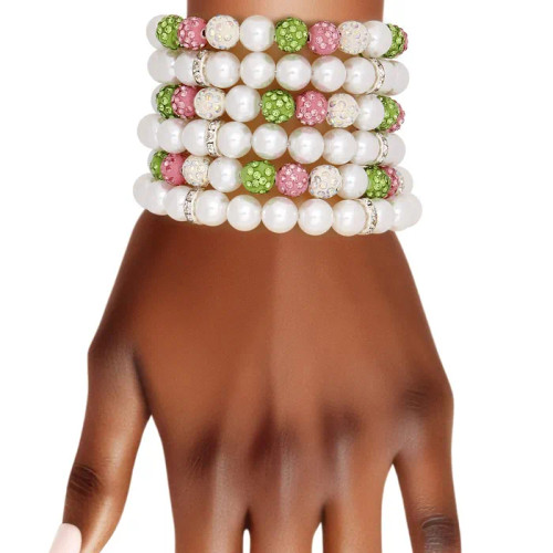 AKA White Pearl and Bead Memory Wire Bracelet(BCAM)