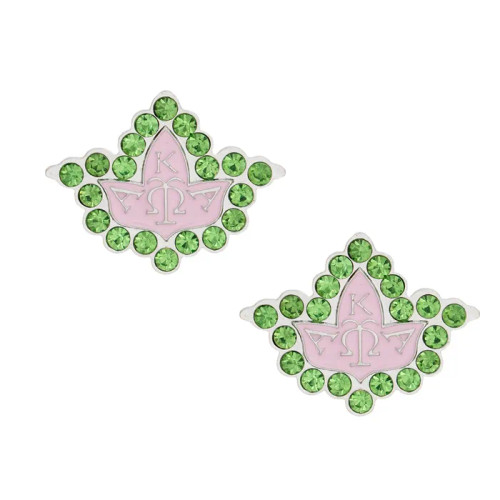 AKA Sorority Pink Green Stone Ivy Leaf Studs(BCAM)