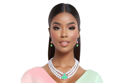 Pearl Necklace Green Tea Rose AKA Set for Women(BCAM)