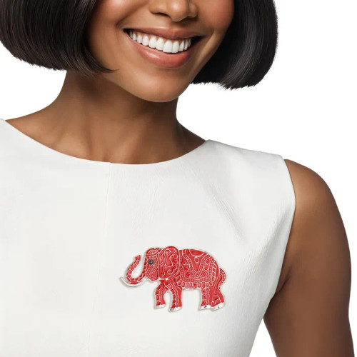 DST Brooch Red Tribal Elephant Magnetic Pin(BCAM)
