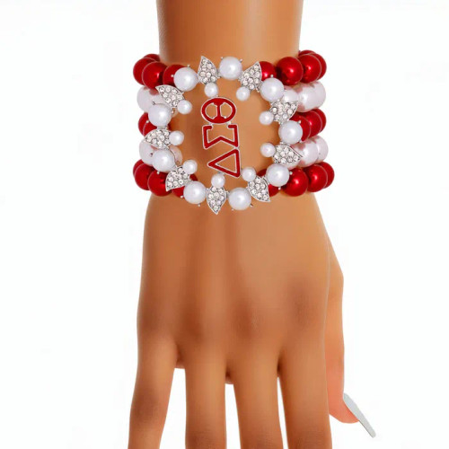 Bracelet Red White Pearl Delta 5 Strand for Women(BCAM)