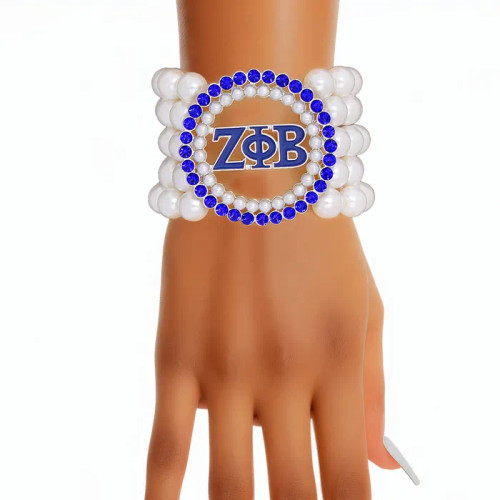  Pearl Bracelet Zeta Phi Blue White  (BCAM)