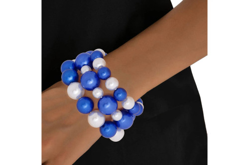  Blue and White Pearl 3 Pcs Bracelets  (BCAM)