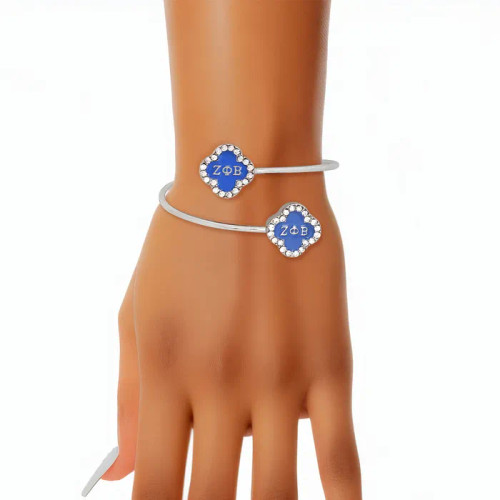 ZPB Sorority Rhinestone Blue Clover Open Bangle  (BCAM) ZPB Sorority Rhinestone Blue Clover Open Bangle  (BCAM)