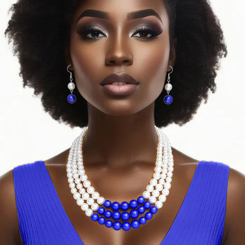 ZPB Pearl White with Blue Center 3 Strand Set  (BCAM) ZPB Pearl White with Blue Center 3 Strand Set  (BCAM)
