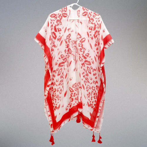 DST Sorority Red White Leopard Structured Kimono  (BCAM)