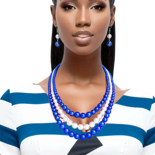 Pearl Necklace Blue White 3 Strand (BCAM1) Pearl Necklace Blue White 3 Strand (BCAM1)