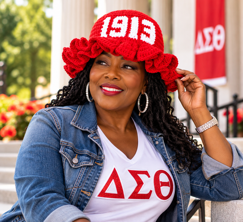DST Red Crochet Ruffle 1913 Bucket Hat
