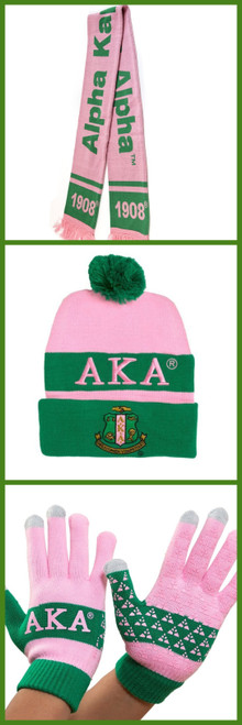 AKA  Pink  Knitted scarf , Beanie &  Gloves Set.