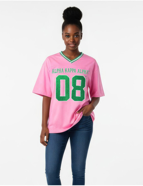 AKA OVERSIZED CHENILLE FOOTBALL JERSEY TEE_PINK