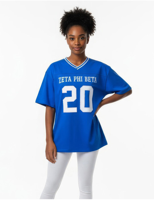 ZPB  OVERSIZED V-NECK FOOTBALL JERSEY TEE_ROYAL_BLUE   ( L/XL  ONLY )