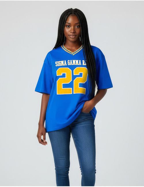 SGR OVERSIZED CHENILLE FOOTBALL JERSEY TEE_ROYAL BLUE  (  2Xl - 3XL ONLY )