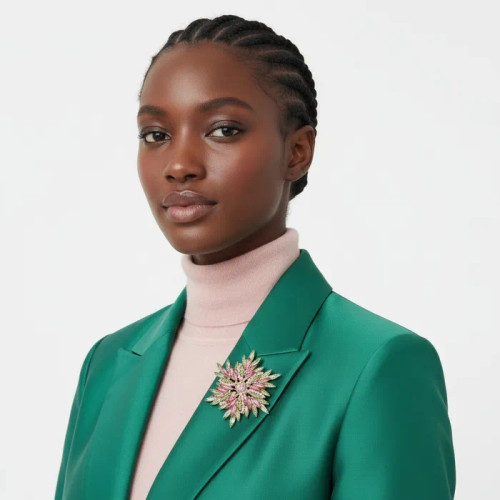 Brooch Pink Green Flower Gold Pin