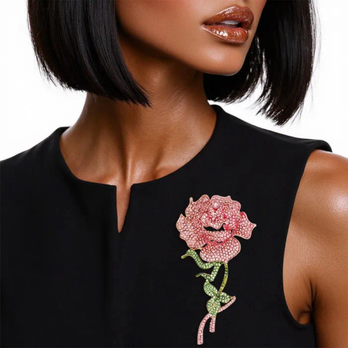 Sparkle Pink Rose Blooming Brooch