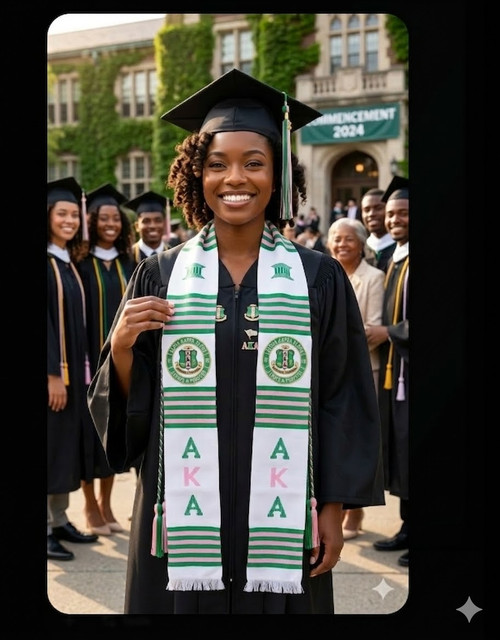 AKA  White Kente Stole With AKA Crests Patches  