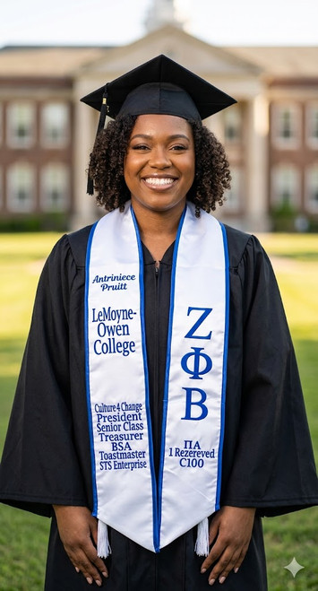 ZPB Personalized 84 inch, White & Royal Trimmed Satin Stole.