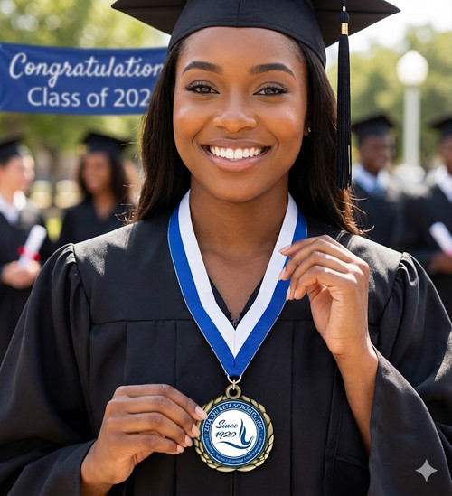 Zeta Phi Beta Medallion With Royal/White Neck Ribbon 