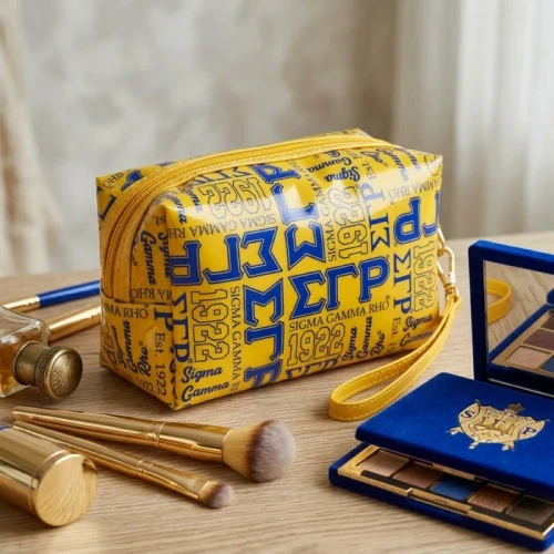SGRHO Yellow and Blue Graphic Print Makeup Pouch