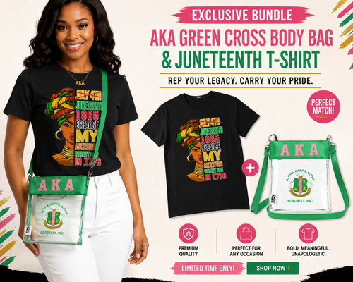 Green AKA Cross Body Bag  &  White Unisex Juneteenth T shirt Bundle