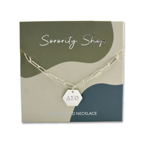 Delta Sigma Theta Necklace- Silver Paperclip Style with DST Pendant (BCAM)