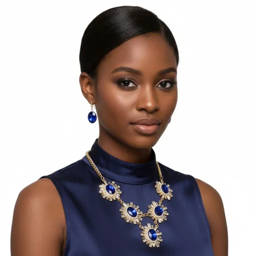 Royal Blue Rhinestone Necklace Set(BCAM)