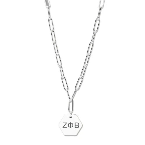 Zeta Phi Beta Necklace- Silver Paperclip Style with ZPB Pendant(BCAM)