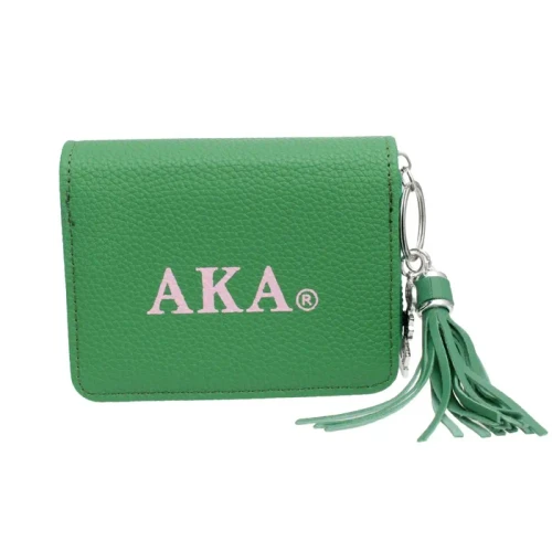 AKA Sorority Green Tassel Keychain Zipper Wallet(BCAM)
