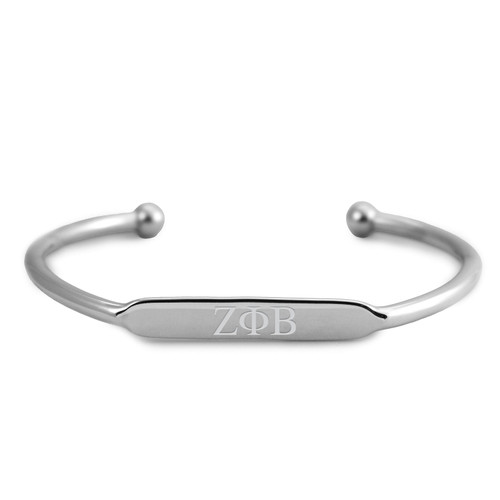Zeta Phi Beta Bracelet- White Gold-Plated Bangle with Greek Letters (BCAM)