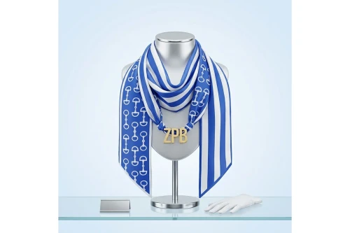 ZPB Gold Letter Blue & White Scarf Necklace