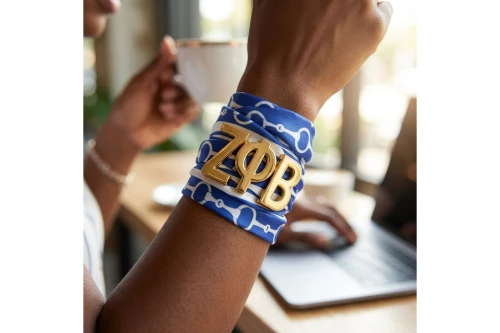 ZPB Gold Letter Blue & White Scarf Bracelet