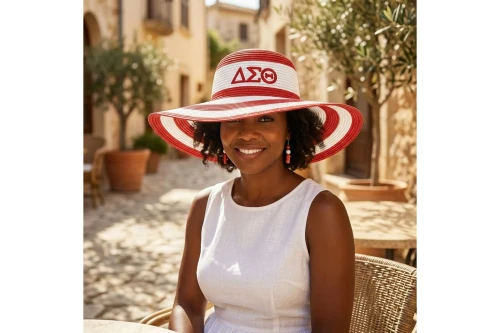 DST Red Raffia Embroidered Floppy Beach Sun Hat