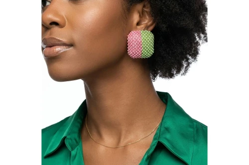 AKA Pink Green Square Pearl Stone Stud Earrings