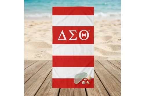 DST Red and White Microfiber Stripe Beach Towel