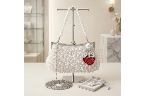 DST White Pearl Clutch with 1913 and Flower Charms
