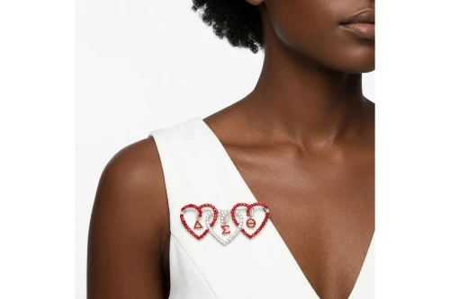 DST Red and Clear Triple Heart Rhinestone Brooch