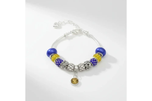Pandora Style Blue Gold Charm Women's Bracelet