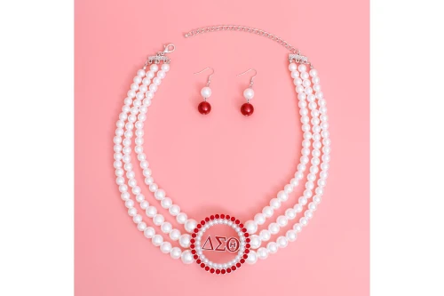 Pearl Necklace Red White Delta Soror Set