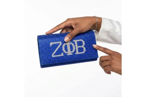 ZPB Blue and Clear Rhinestone Flap Snap Clutch Bag