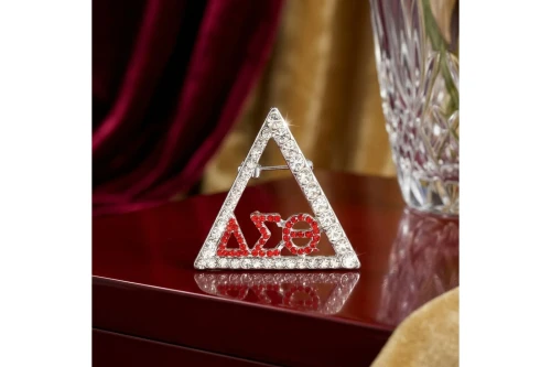 DST Delta Pyramid Greek Rhinestone Brooch Lapel Pin