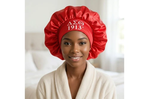 DST Red Silky Satin & Contrast Band Sleep Bonnet
