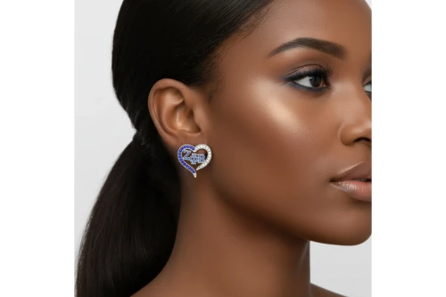 ZPB Sorority Heart Blue Clear Bling Stud Earrings