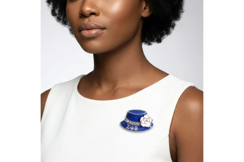 ZPB Greek Blue Hat Brooch with White Flower