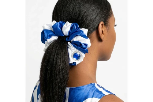 ZPB Blue & White XL Silky Jeweled Hair Scrunchie