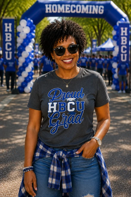 Grey  ZPB  Glitter  "PROUD HBCU GRAD"  Short Sleeves  T shirt  (Unisex)