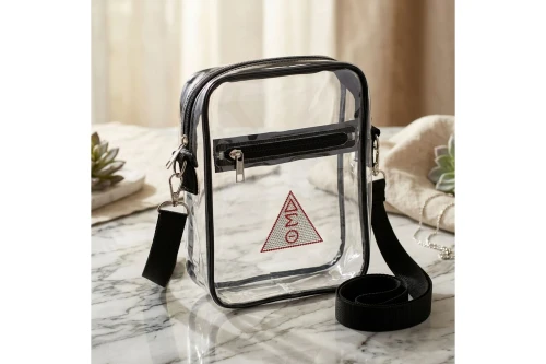 DST Black and Clear Greek Stadium Crossbody Bag