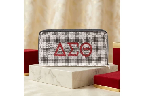 DST Greek Rhinestone Encrusted Zipper Wallet