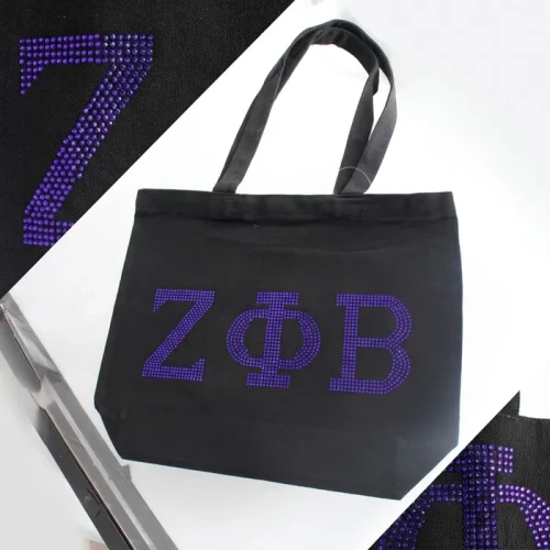 Zeta Phi Beta Rhinestone Black Canvas Tote