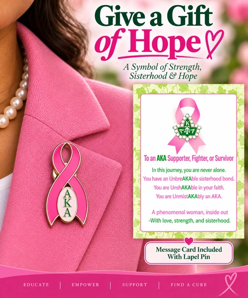 AKA  Breast  Cancer Awareness  Oval Lapel Pin + Message Card